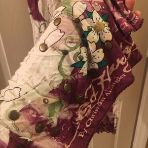 Super cute Ed Hardy floral scarf, brass detail.